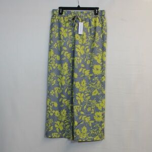 Outerknown Women's Medium Gray/Yellow Floral Drawstring Wide Leg Pants NWT